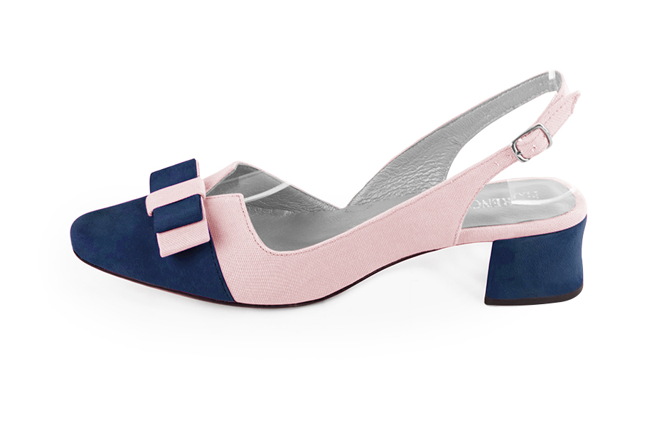 French elegance and refinement for these navy blue and light pink dress slingback shoes, with a knot, 
                available in many subtle leather and colour combinations. The pretty French spirit of this beautiful pump will accompany your steps nicely and comfortably.
To be personalized or not, with your materials and colors.  
                Matching clutches for parties, ceremonies and weddings.   
                You can customize these shoes to perfectly match your tastes or needs, and have a unique model.  
                Choice of leathers, colours, knots and heels. 
                Wide range of materials and shades carefully chosen.  
                Rich collection of flat, low, mid and high heels.  
                Small and large shoe sizes - Florence KOOIJMAN